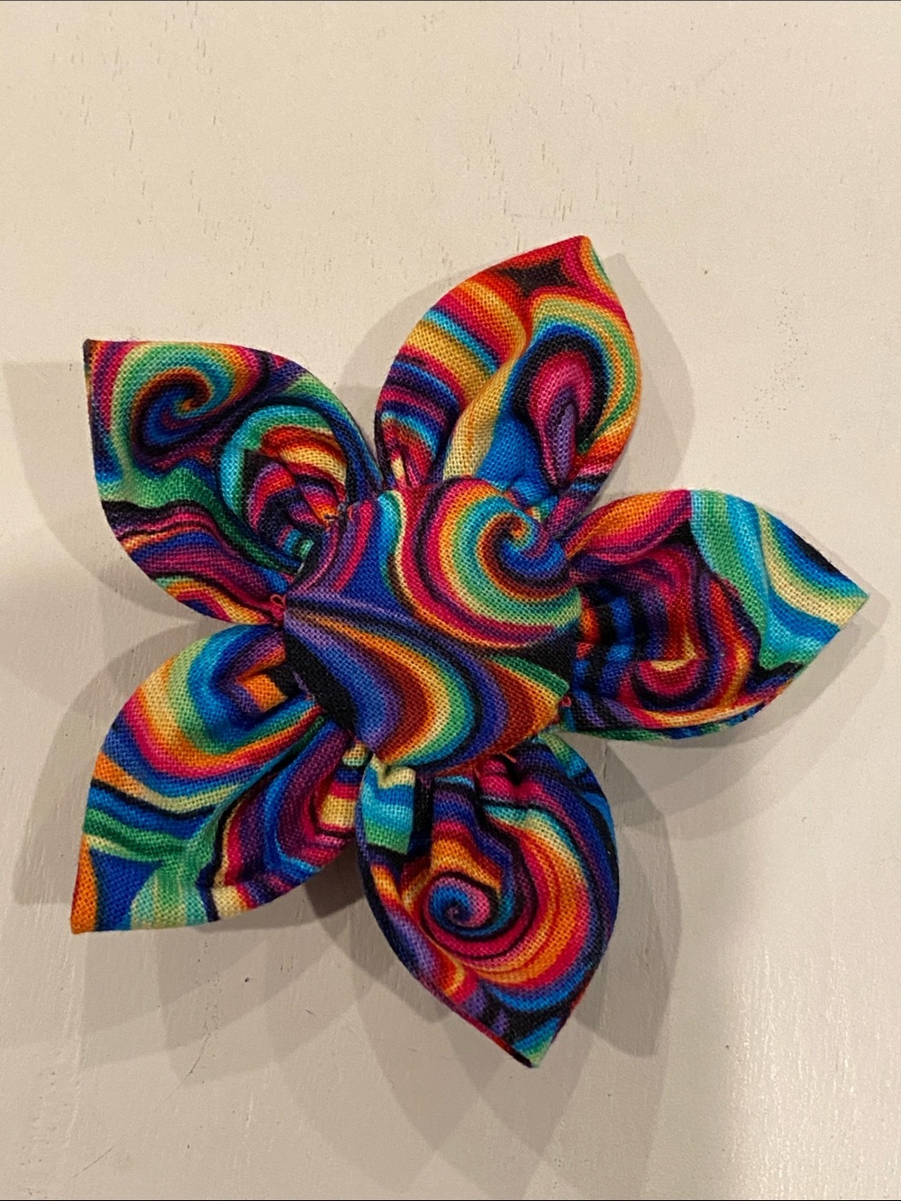 Pet Collar Flower in Rainbow Swirl Fabric